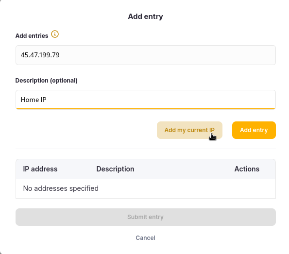 Add your current IP address